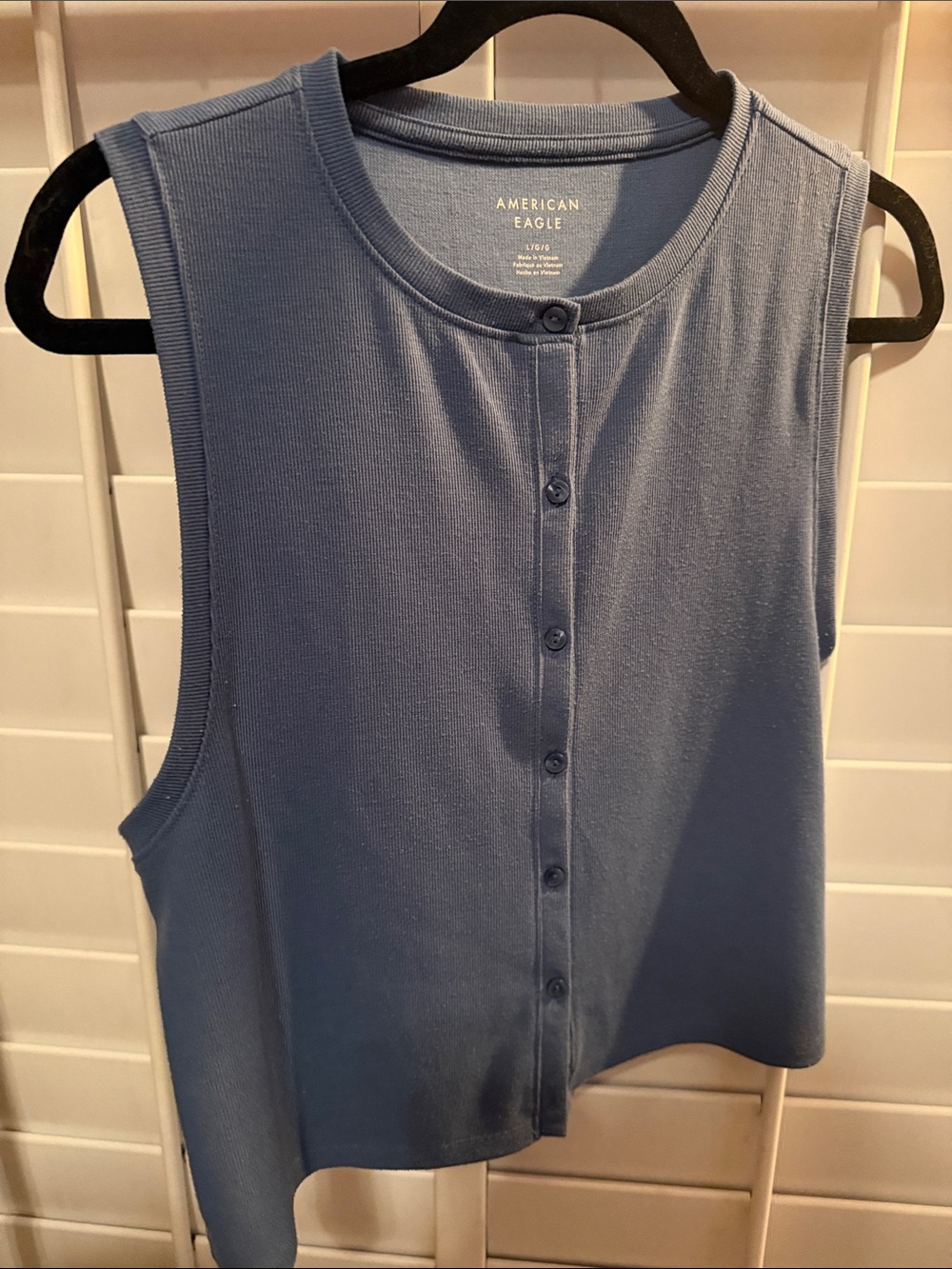 American Eagle Outfitters Button-Front Sleeveless Tank in Dusty Blue